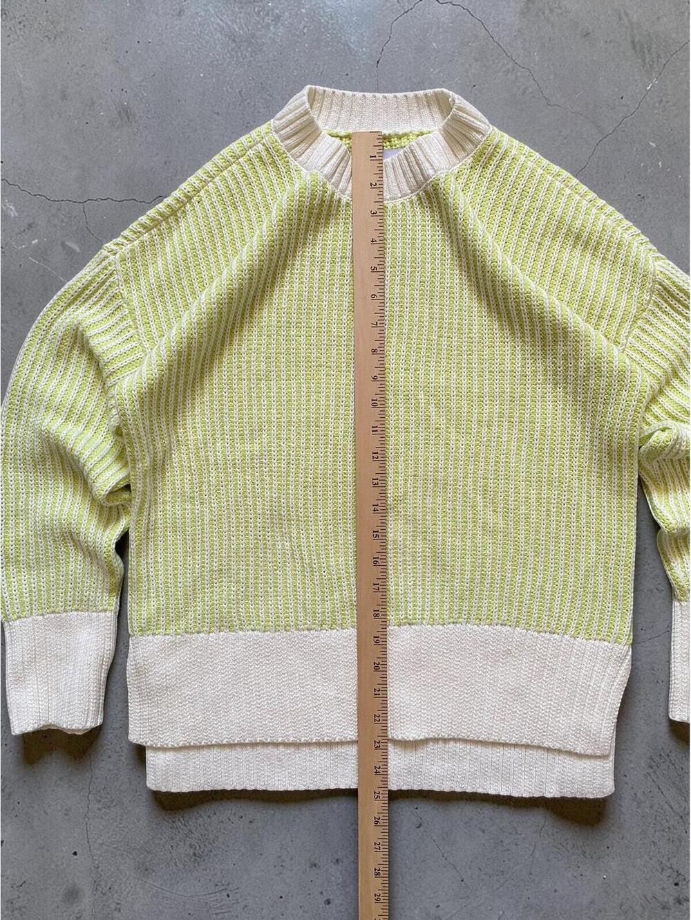 Sonoma Women’s Sweater XS Oversized Mock Neck Green White Cotton Knit Pullover - Picture 2 of 8